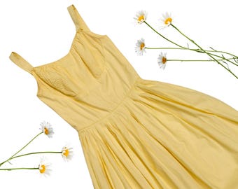 Lemon Meringue // 1950s yellow cotton fit and flare sundress // xs