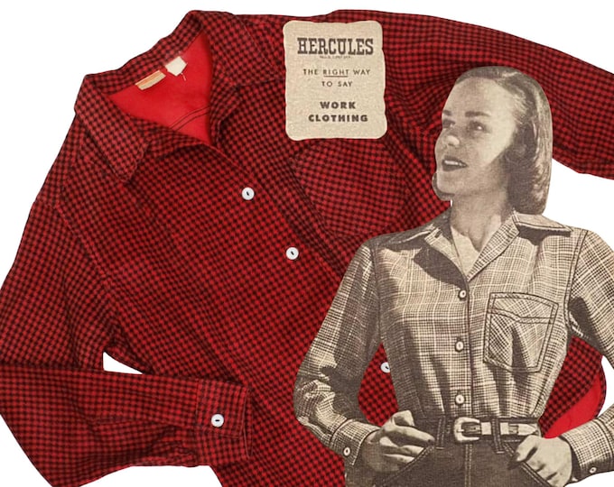 Featured listing image: Lady Hercules // 1950s button front red and black flannel shirt // Lg