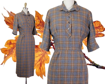 Smokey Mountain // vintage 1950s fine wool plaid sheath dress // Sm