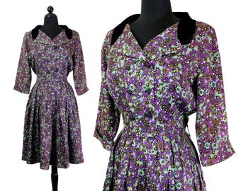 1960s shirtwaist dress // Rare Jewel vintage 1960s purple  shadow vine dress . lg /large