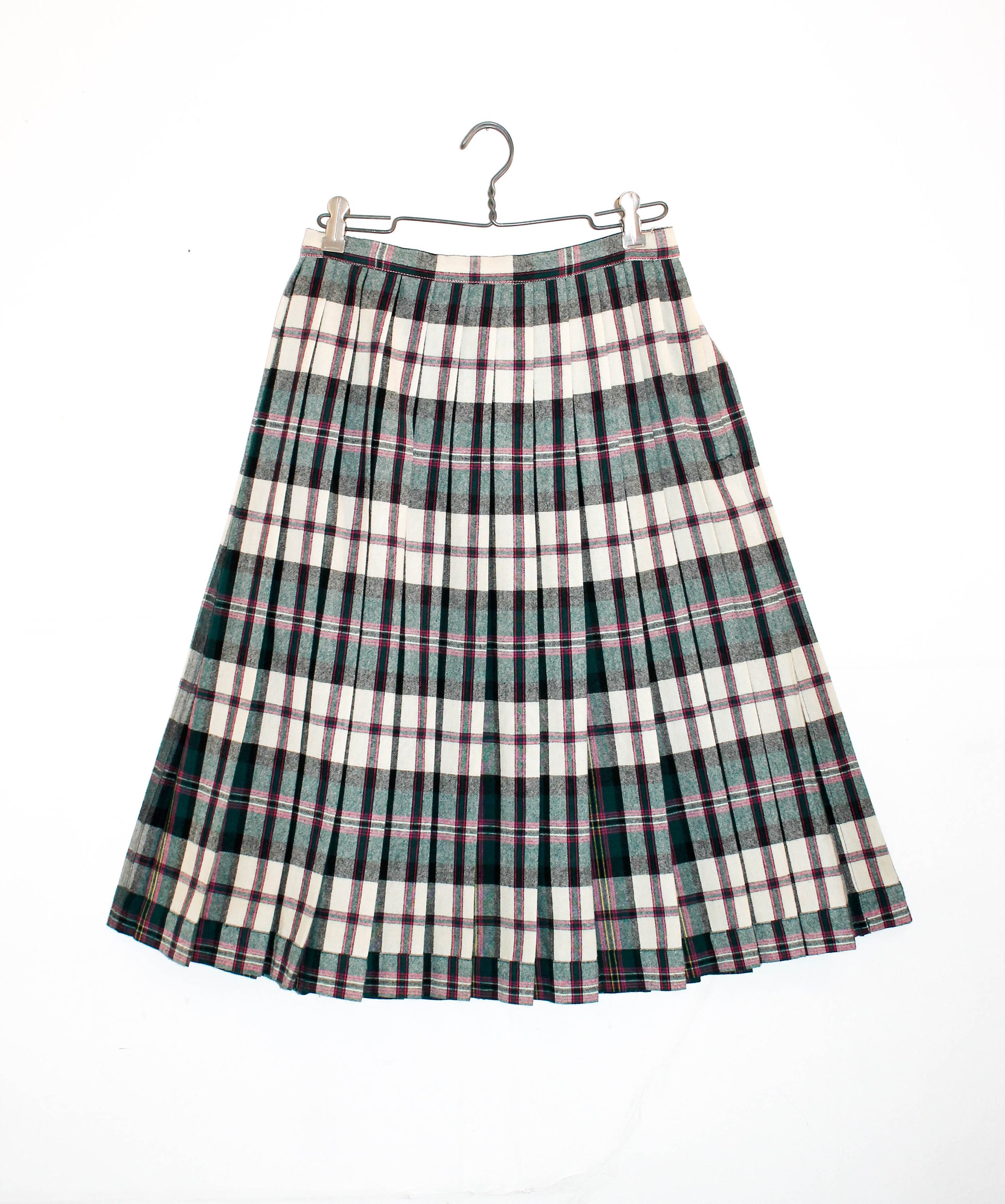 Sugar Plum . 1950s fuchsia and forest green reversible plaid skirt sm /md