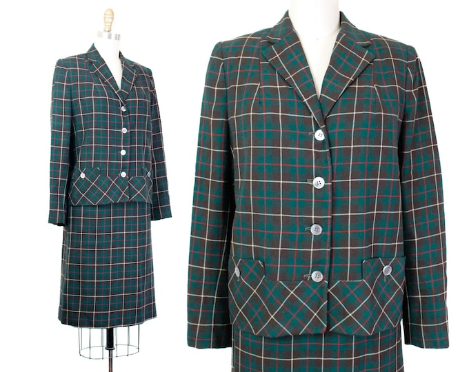 Featured listing image: Hunting McKinnon // 1940s 50s green and brown plaid wool suit by Sportcraft // Md