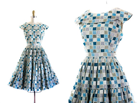1960s patio dress set // Holly Hobbie blue patchw