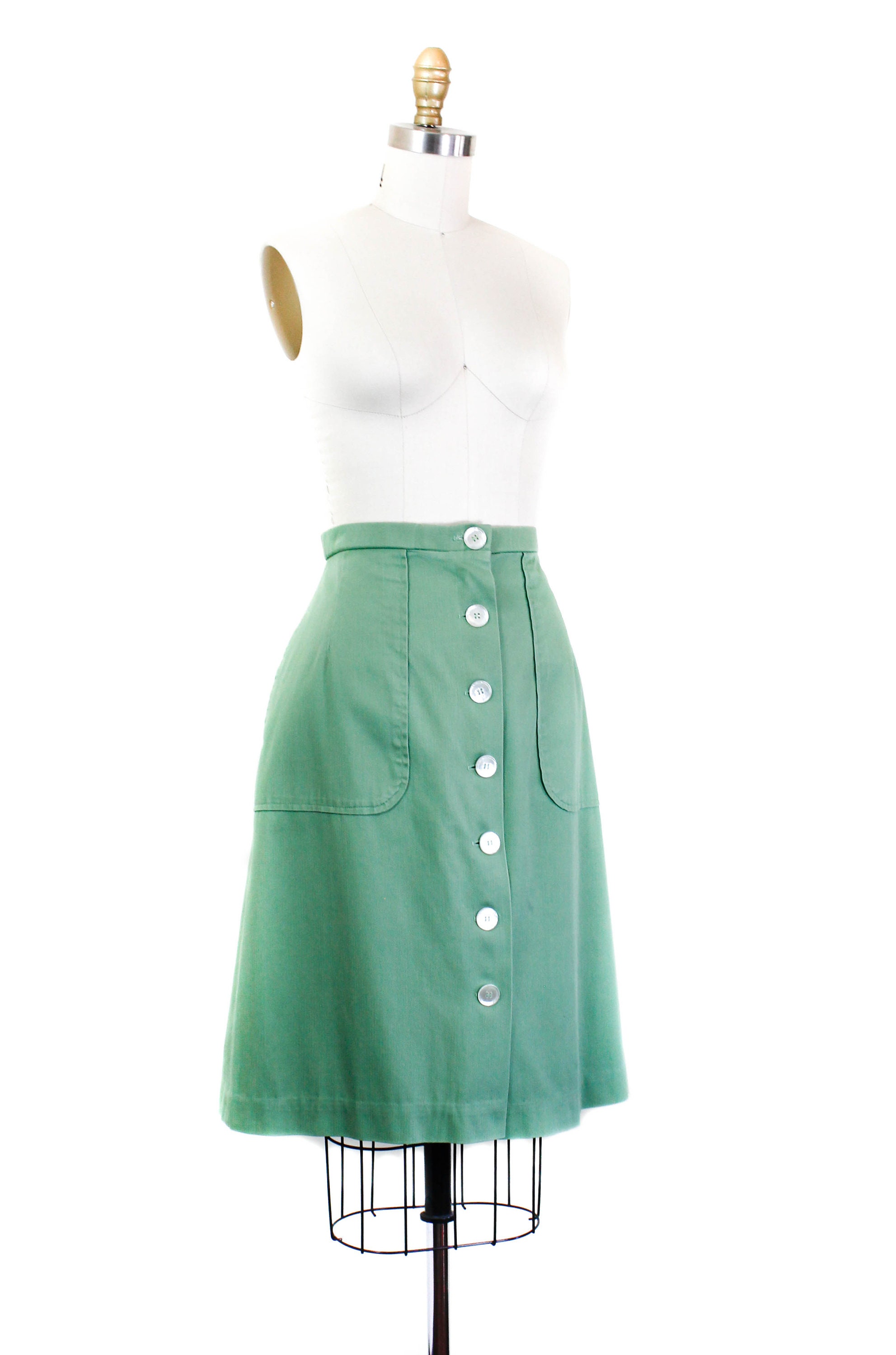 1970s skirt // green vintage 70s skirt with large pockets