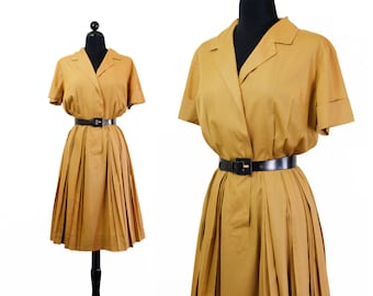 Marigold // 1960s golden yellow shirtwaist dress LG