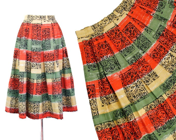 Featured listing image: Fresh Squeezed // 1950s striped block print pleated skirt // Md
