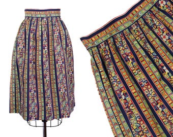 1940s skirt // A Romani Story 1940s colorful cotton print folk skirt // Lg Xl