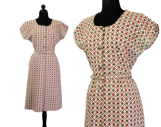 Featured listing image: Edelweiss // 1960s Swiss floral print cotton piqué shirtwaist dress // Md Lg 32" waist