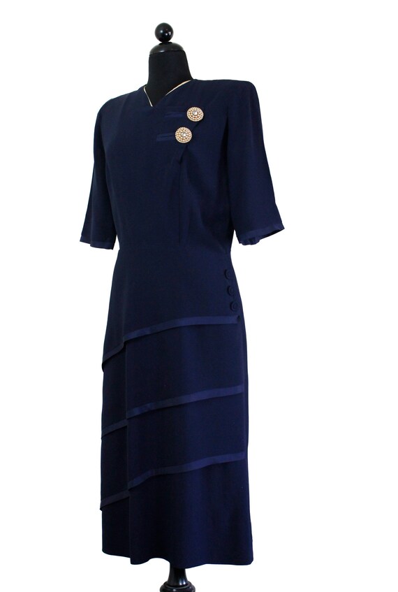 1940s blue rayon dress // Twin Moons vintage 1940… - image 6