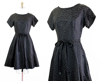 SALE Onyx River // 1960s black jacquard party dress md