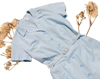 Midsommar // 1960s blue gingham shirtwaist day dress // Md
