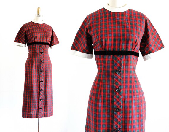 red and blue plaid dress