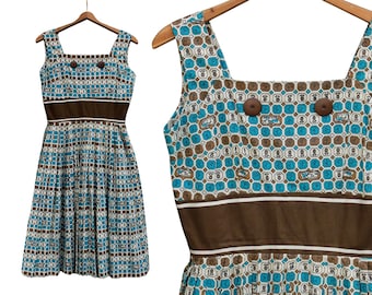 Grecian Getaway  // 1950s blue novelty tile print sundress by Gilden Juniors // Sm