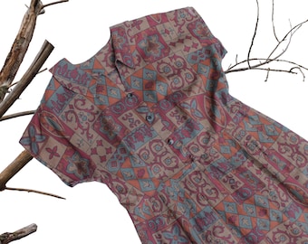 House of Cards // 1960s fleur-de-lis regal print shirtwaist dress // XL XXL