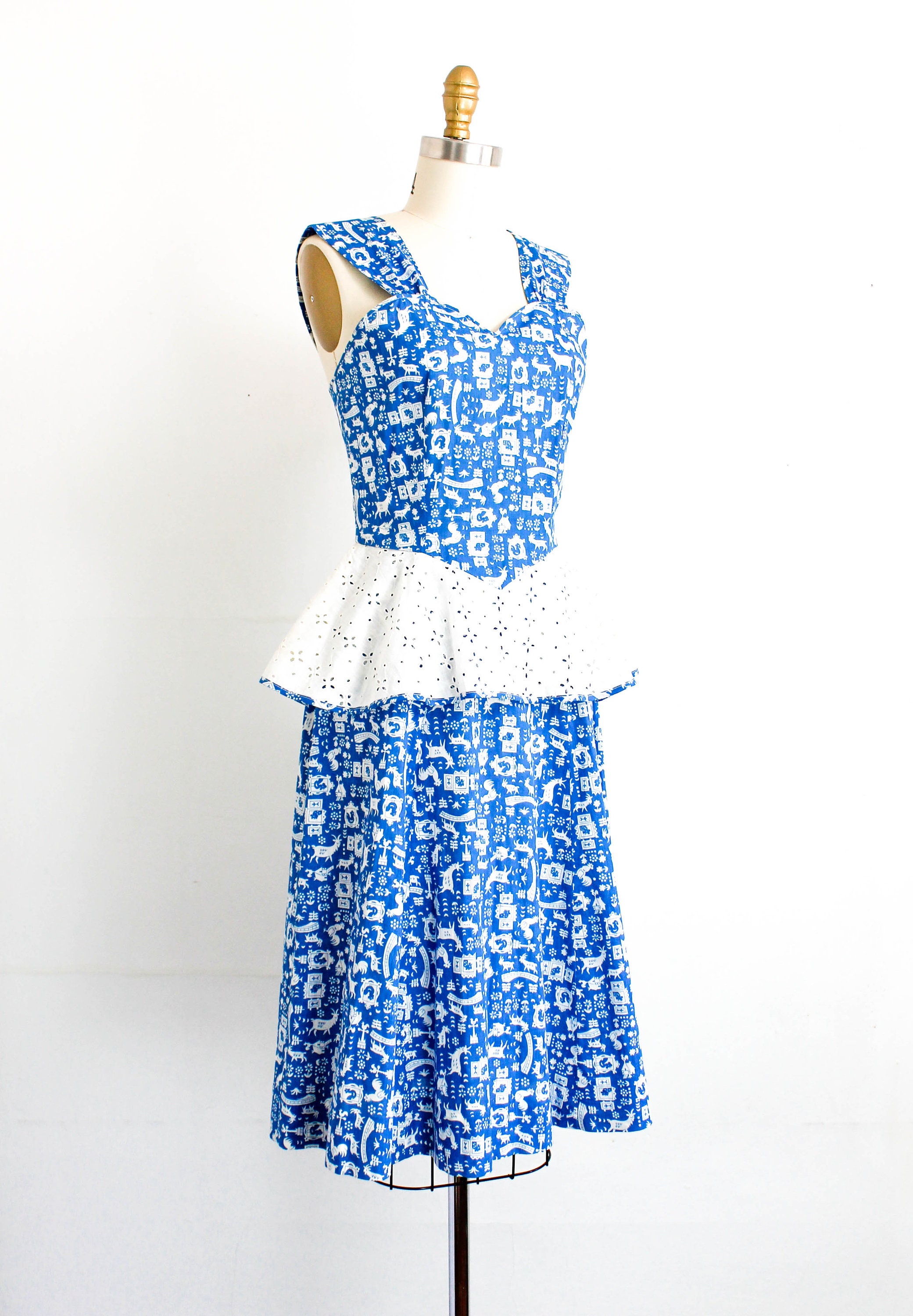 1940s dress // Milk Maid blue cotton vintage 40s sundress by Lanz . sm / xs