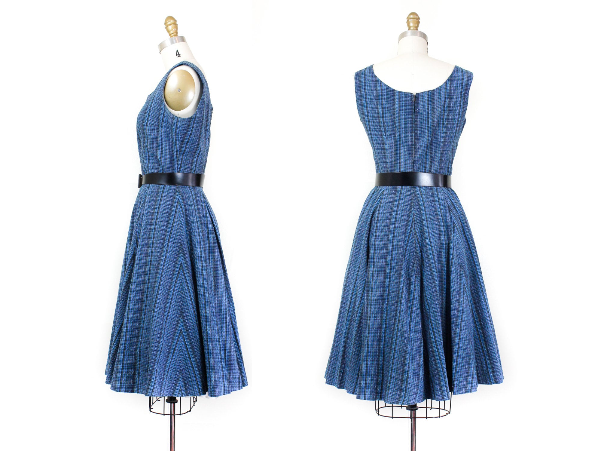 Pacific Coast // 1950s textured blue plaid sundress md / lg