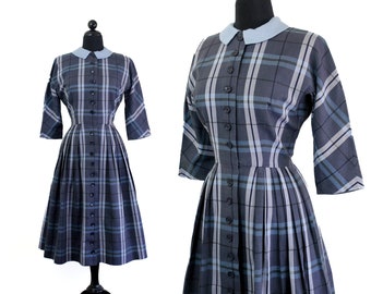 1950s plaid dress // Road to Avonlea vintage 1950s blue plaid dress by L'Aiglon // Md