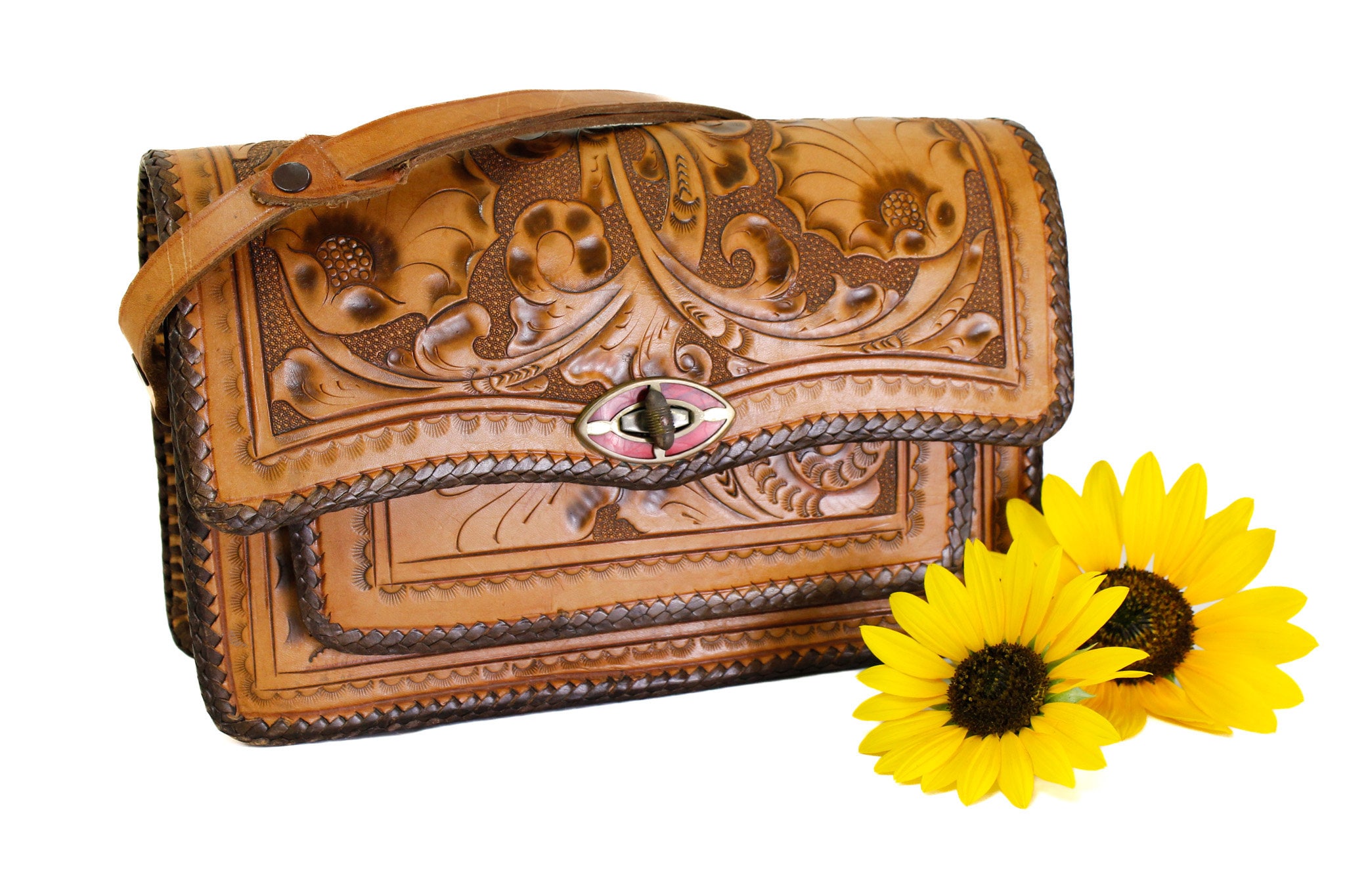 Rustic Southwest Hand Tooled Leather Coin Purse