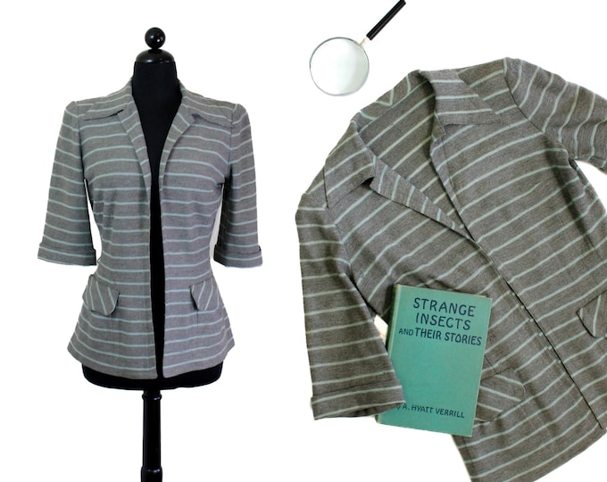 Featured listing image: Salt Air // 1940s grey striped knit wool sportswear jacket by Sacony // Md Lg