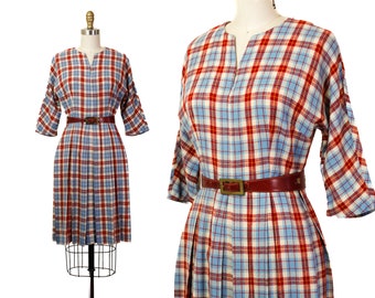 1940s plaid dress // Frost Bite vintage plaid 1940s / 50s pleated wool dress // Sm