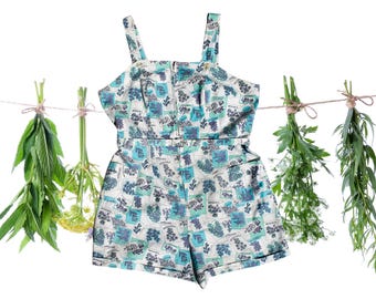 Herb Garden // 1960s novelty print playsuit 50s 60s romper // Lg
