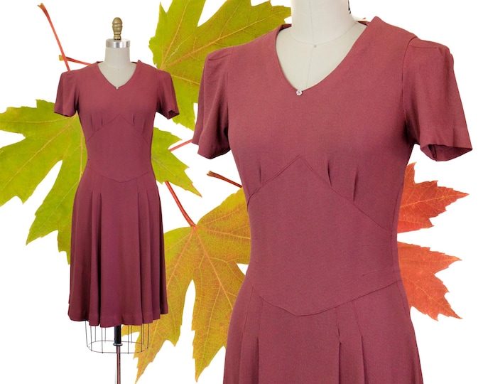 Featured listing image: Mulberry // 1940s mauve rayon crepe fit and flare dress // Sm