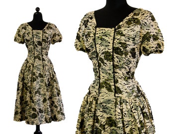 1950s party dress //  Lily Pond vintage 1950s taffeta watercolor dress // md