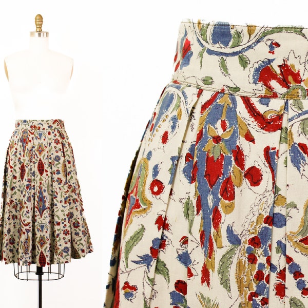 1960s print skirt // Folk Tales 1960s cotton tapestry print pleated skirt Md