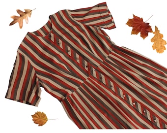 Harvest House // 1960s autumn striped cotton day dress // 2XL XXL