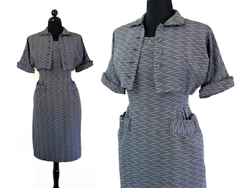 Live Wire // 1950s rayon bengaline cocktail dress and jacket // Lg