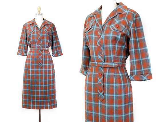 RESERVED 1950s plaid dress // Mystery Writer vinta