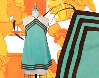 Boardwalk Bound // rare 1930s turquoise halter top 30s cotton sun top // Xs Sm