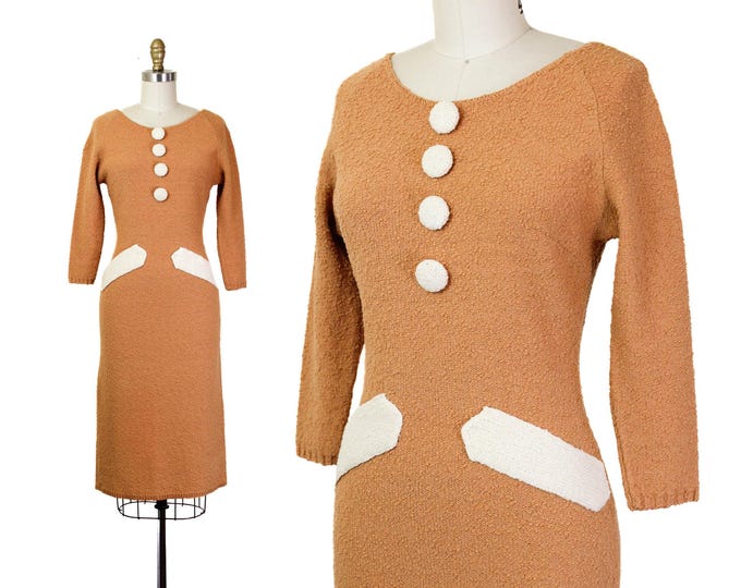 Featured listing image: Sandstone // 1950s boucle knit dress by Snyderknit // Sm Md