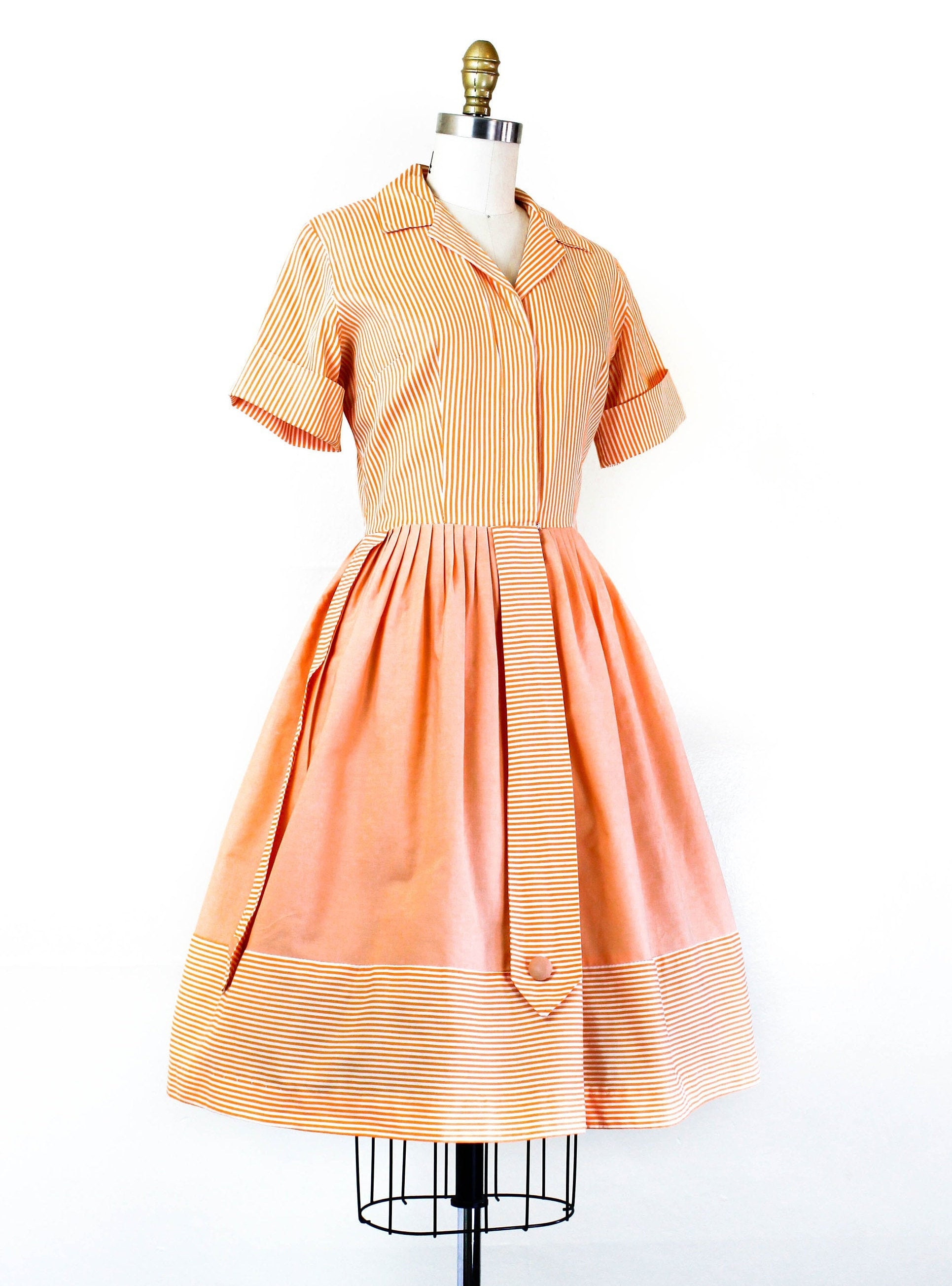 1950s shirtwaist dress // Valencia orange striped vintage 1950s dress . md