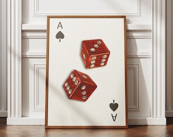 Rode schoppenaas muurkunst rode dobbelstenen – vintage casinoprint, poster mozaïek dobbelstenen, digitale download, pokerdecor, luxe gameroomkunstwerk