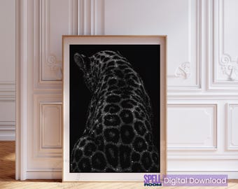 Stampa artistica leopardata, estetica della moglie mafiosa, poster con brillantini neri, arte murale alla moda, decorazioni per la stanza Y2K, decorazioni con stampe animalier, regalo per ragazze alla moda, download