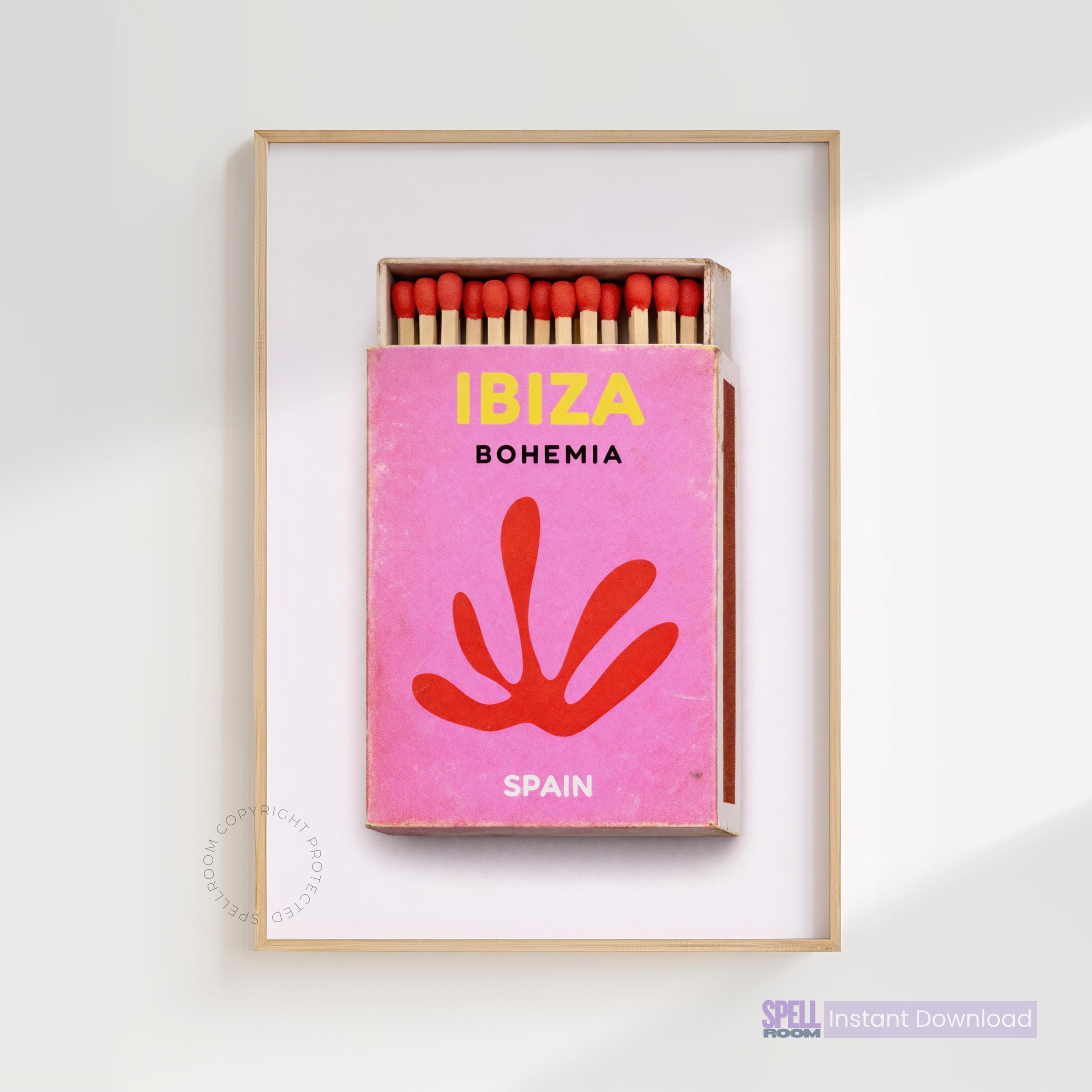 cigarettes in ibiza Ibiza Matchbox Print, Bohemia Spain Travel Poster, Pink Aesthetic Wall Art,  Retro Matchbox Poster, Summer Travel Decor, Eclectic Room Art