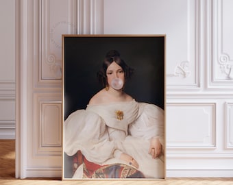 Bubblegum Princess Poster, Coquette Room Decor, Pink Wall Art, Y2K Aesthetic Print, Vintage Portrait Art, Trendy Dorm Decor