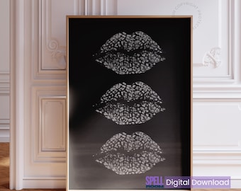 Black Glam Kiss Wall Art Set, Dark Feminine Decor, Y2K It Girl Aesthetic, Bold Fashion Print, Modern Statement Poster, Digital Download