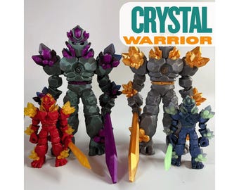 Articulated Crystal Warrior Figurine – 3D Printed Action Figure with Sword, Fidget Toy
