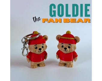 Goldie the Fan Bear - 3D Printed Mini Figurine, Bag Charm