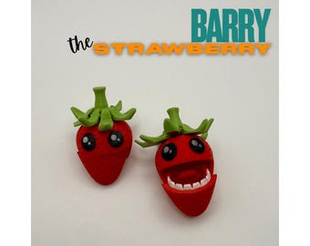 Barry the Strawberry Figurine or Keychain - Cute 3D Printed Fruit Desk Buddy - Whimsical Strawberry Gift - Designed by MZM Designs