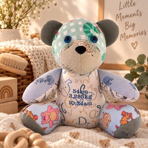 Memory bear keepsake loved ones clothing - Handmade from baby clothes & memorial bear with embroidery
