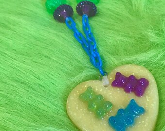 Yellow Kawaii Candy Neon Heart Resin Necklace