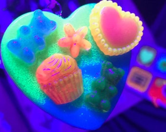 Kawaii Candy Neon Heart Resin Necklace