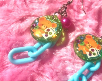 Teddy Treats Kawaii Pastel Chain Earrings