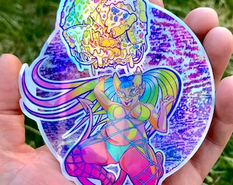 Pizza Demon Rainbow Holographic Sticker
