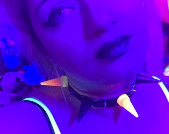 Trick or Treat Glow in the Dark Spiked Collar with Hand Cast Candy Corn Resin Spikes