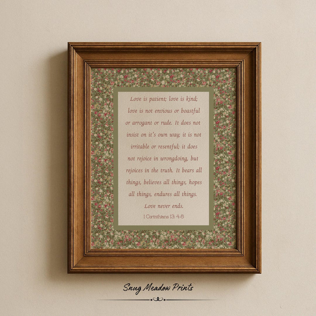 1 Corinthians 13 Scripture Print | Vintage Floral Christian Wall Art ...