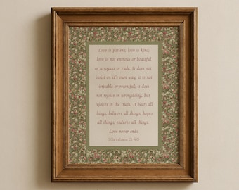 1 Corinthians 13 Scripture Print | Vintage Floral Christian Wall Art (Digital Download)